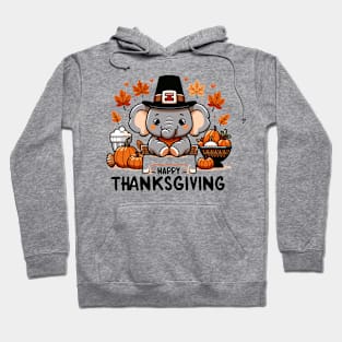 "Thanksgiving Joy" - Cute Elephant Celebrating Thanksgiving Design Hoodie